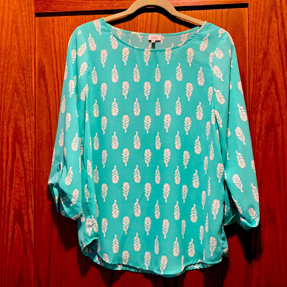 Pixley Mint Ellie Printed 3/4 Sleeve Blouse Feathered Western Boho Size M